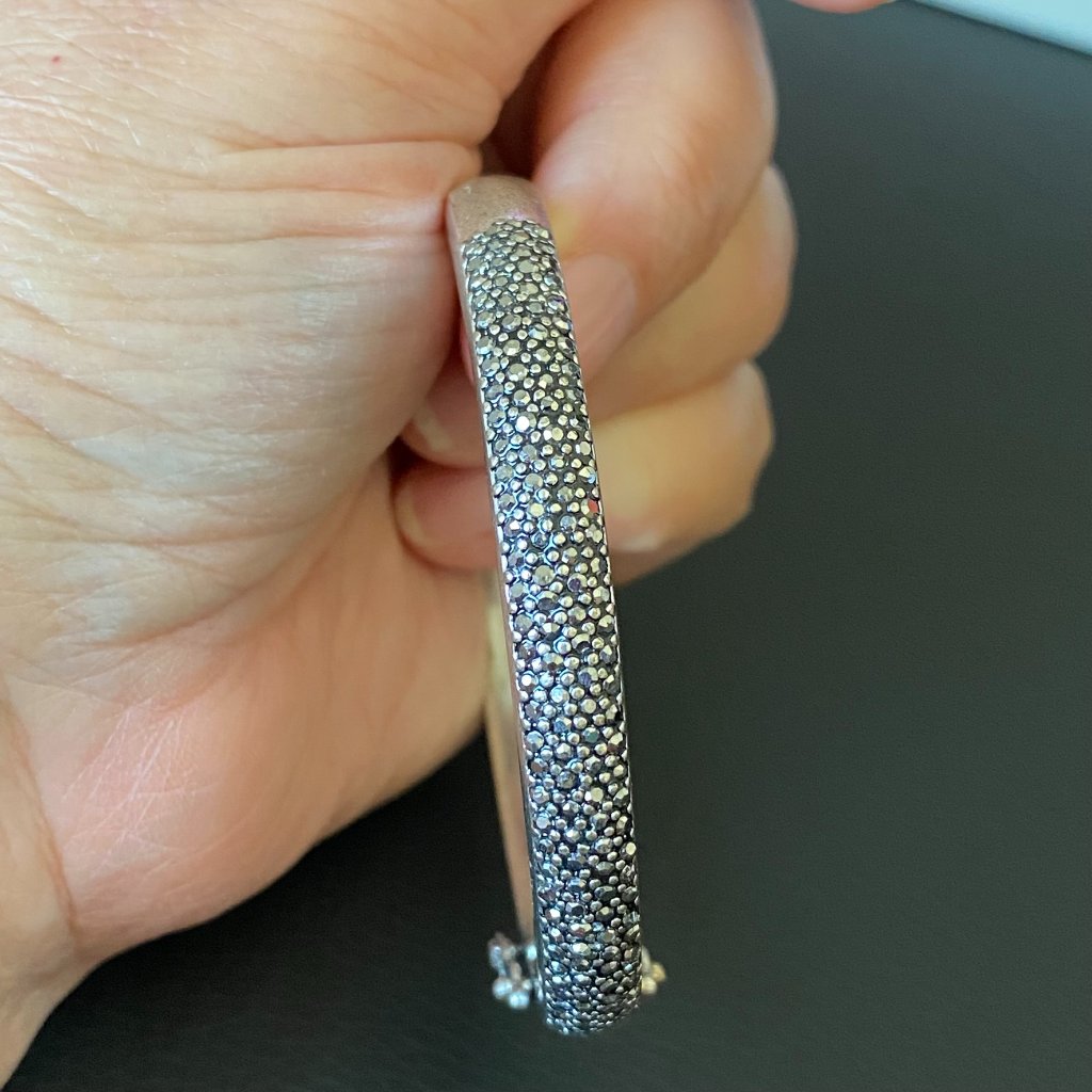 Lucky Brand Silver Tone Marcasite Hinged Bangle